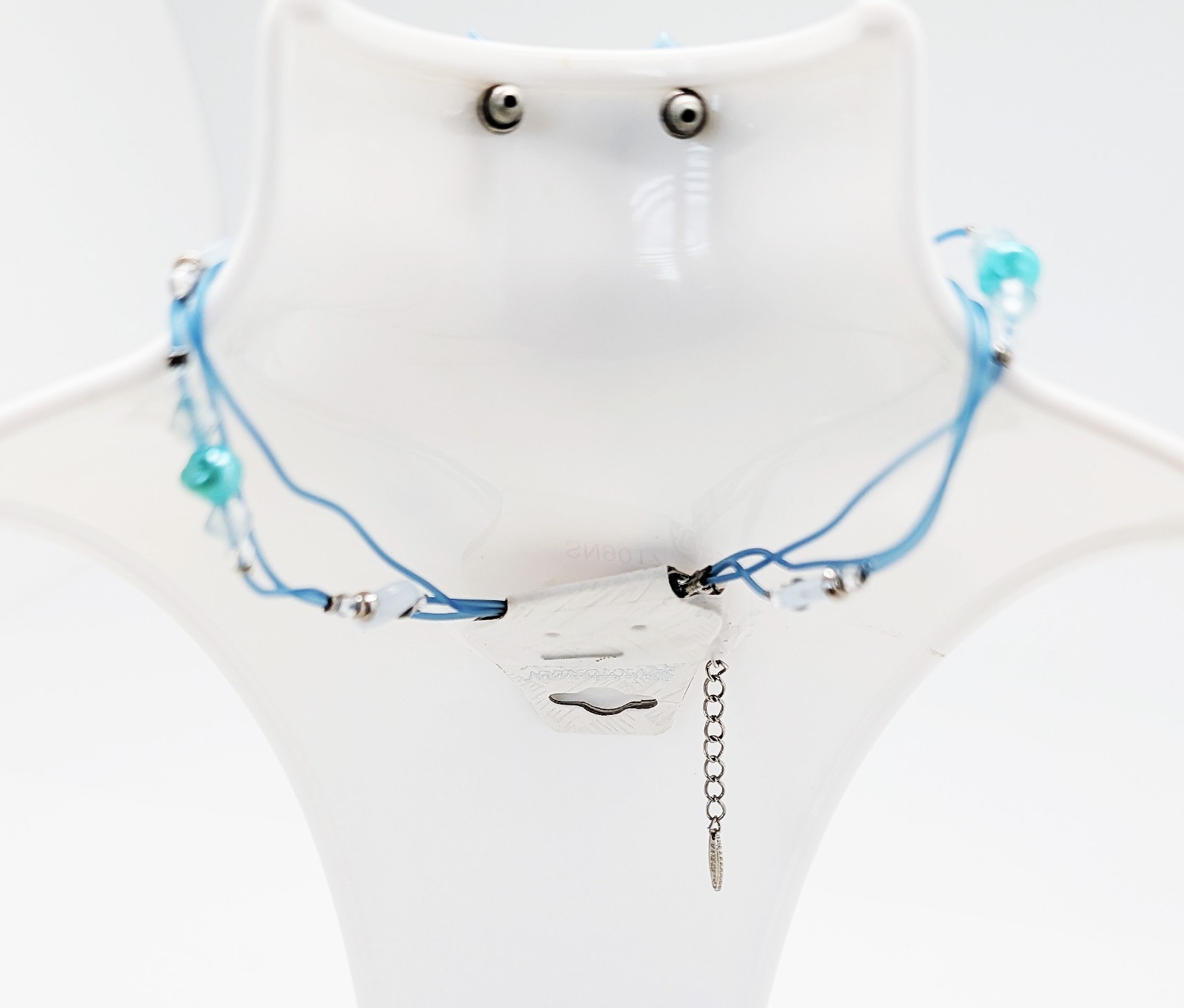 DESIGNER INSPIRED BLUE CRYSTAL FLORAL ENAMEL ACRYLIC BEAD SILVER JEWELRY SET