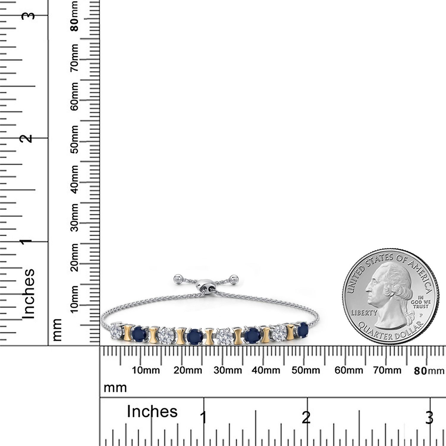 925 Silver and 10K Yellow Gold Lab Grown Diamond and Sapphire Bracelet For
