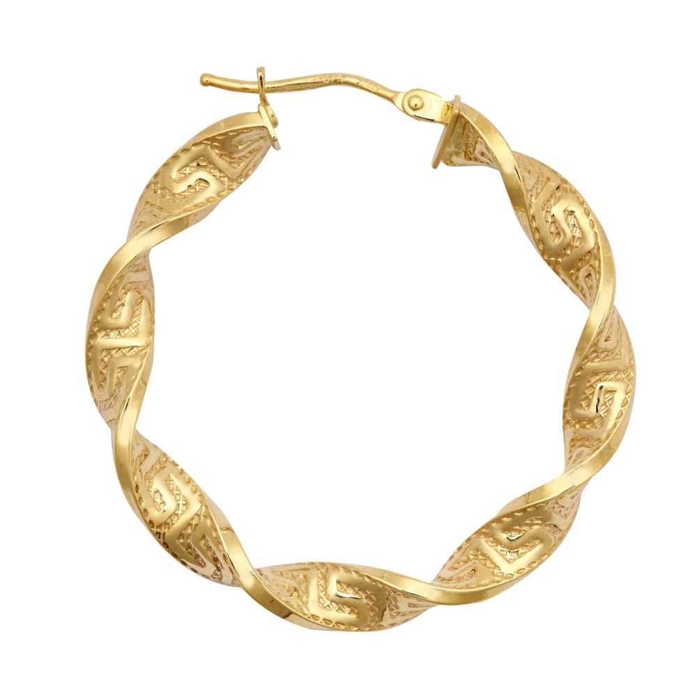Hoop Earrings 9ct Yellow Gold Greek Key Womens Jewellery