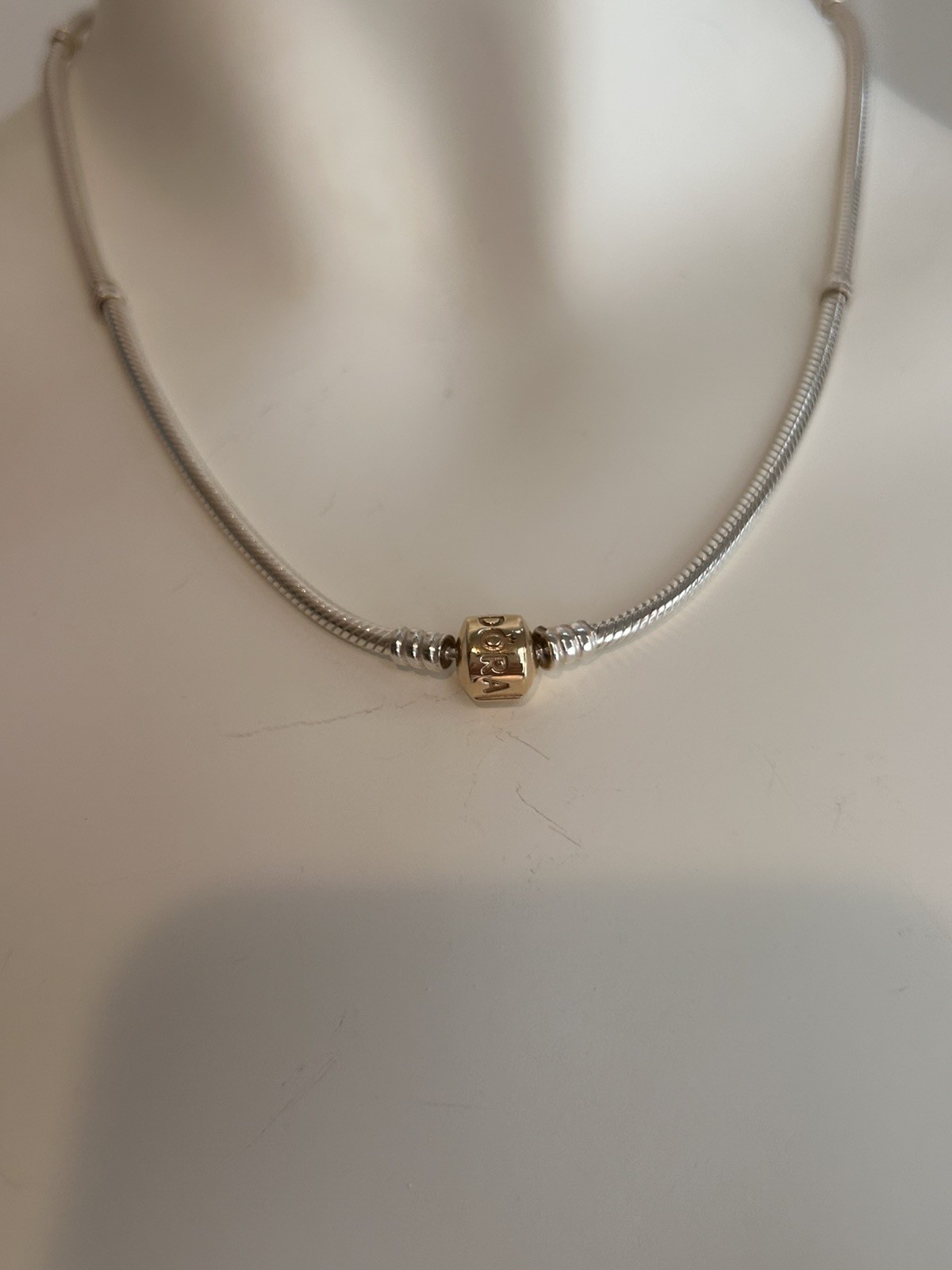 PANDORA necklace 925 silver/ 585 14k gold Two Tone Snake Chain 14k Gold 46cm.