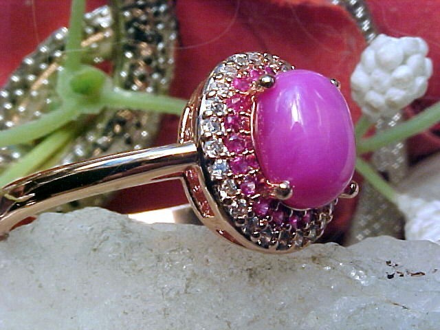 Genuine Pink Star Sapphire Ring 8x6mm & Pink Topaz 925 + Rose Gold Finish Sz 10