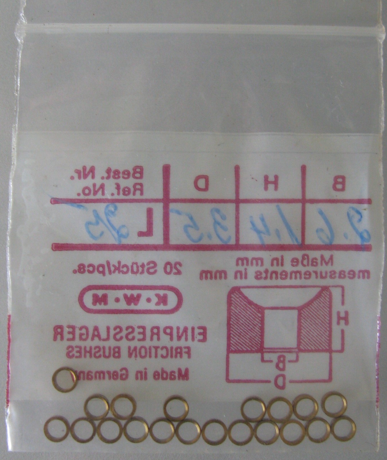 KWM Bushing clock as is part: diameter 3.5 millimeters size #L25