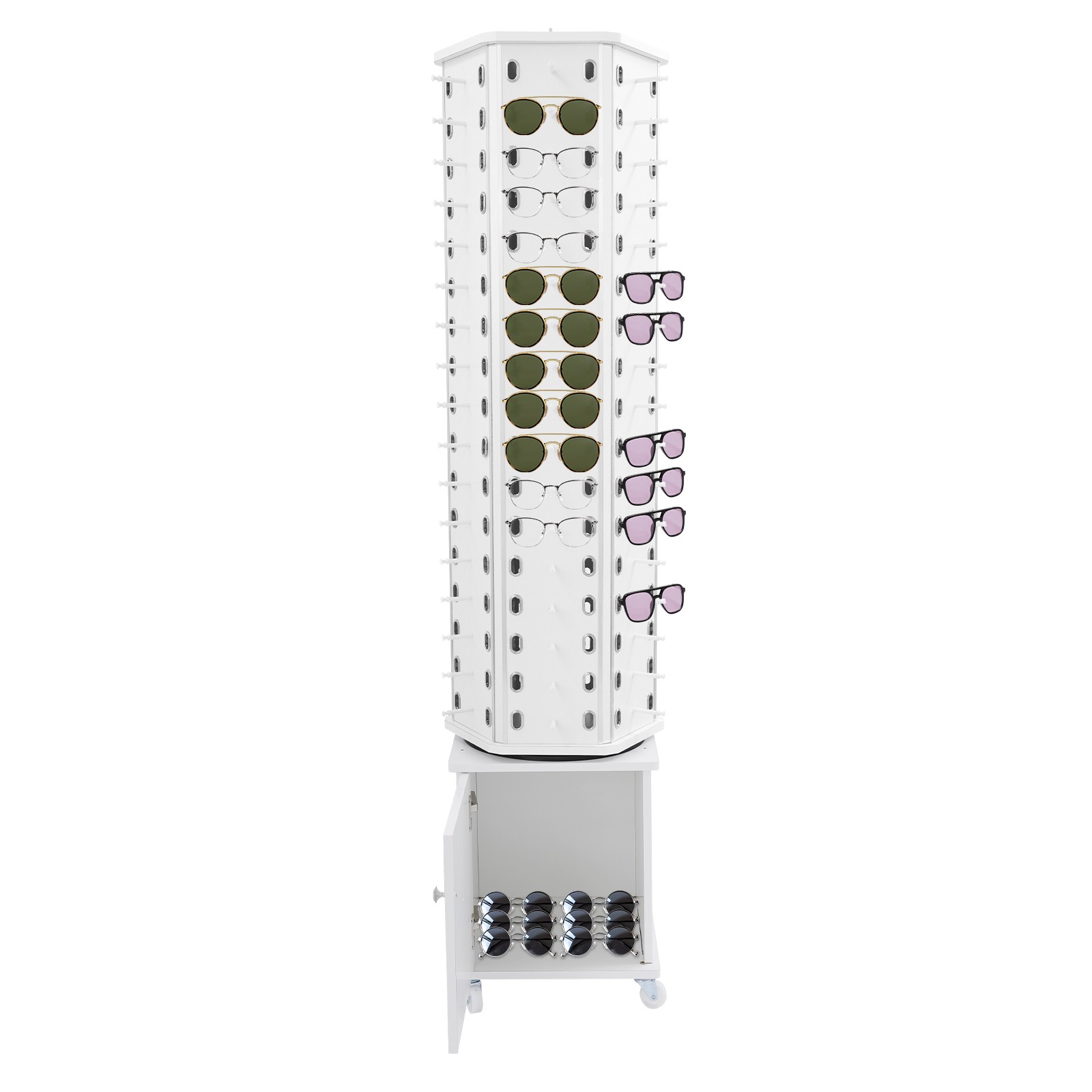 360° Rotating Eyeglass Display Rack 102 Pairs Storage Rack With Wheels For Store
