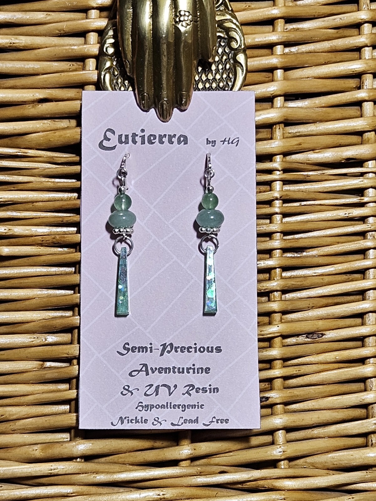 Eutierra Semi-Precious Green Aventurine & UV Resin Earrings Hand Crafted In USA