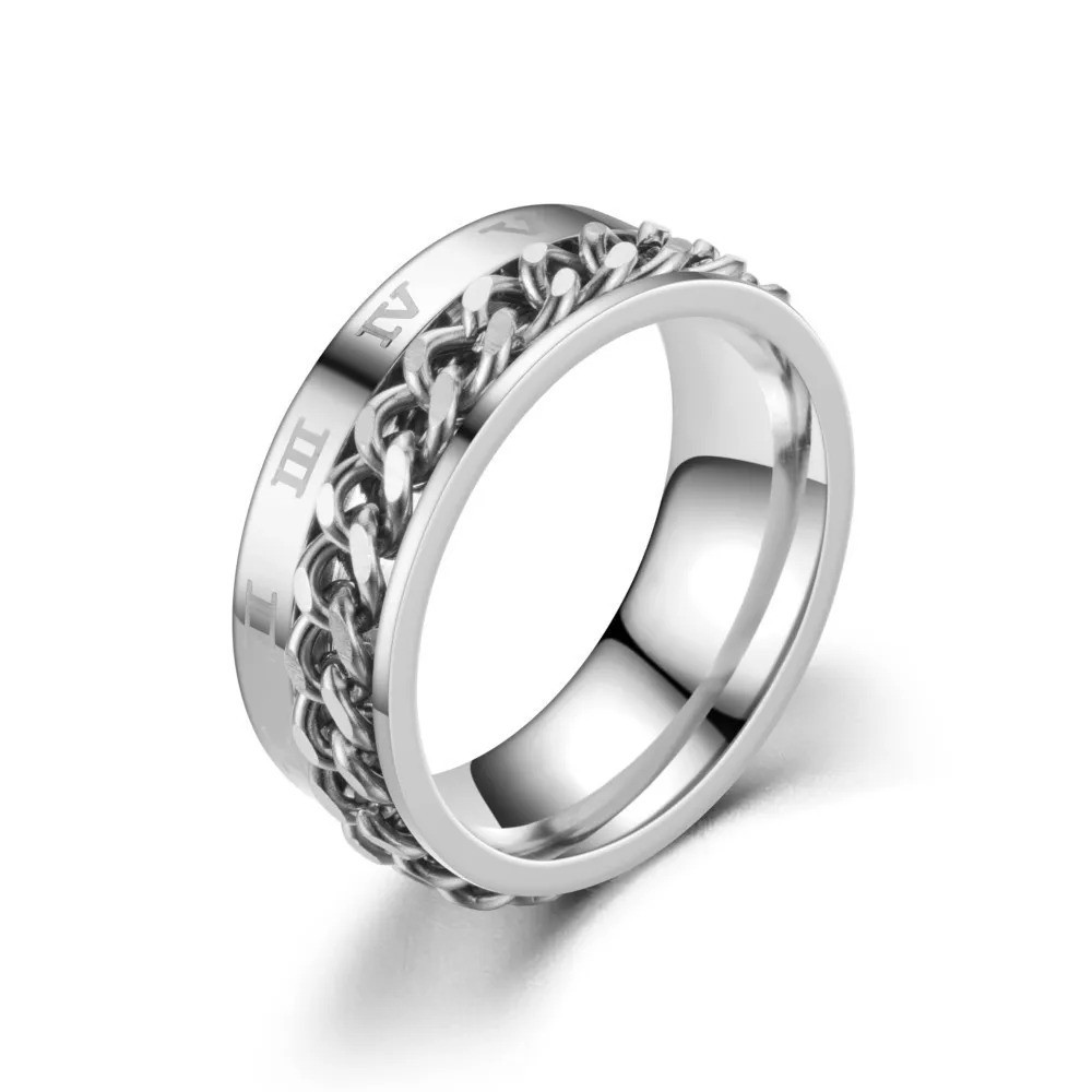Chain Spinner Ring Stainless Steel Fidget Band Anti Anxiety Finger For Women Men