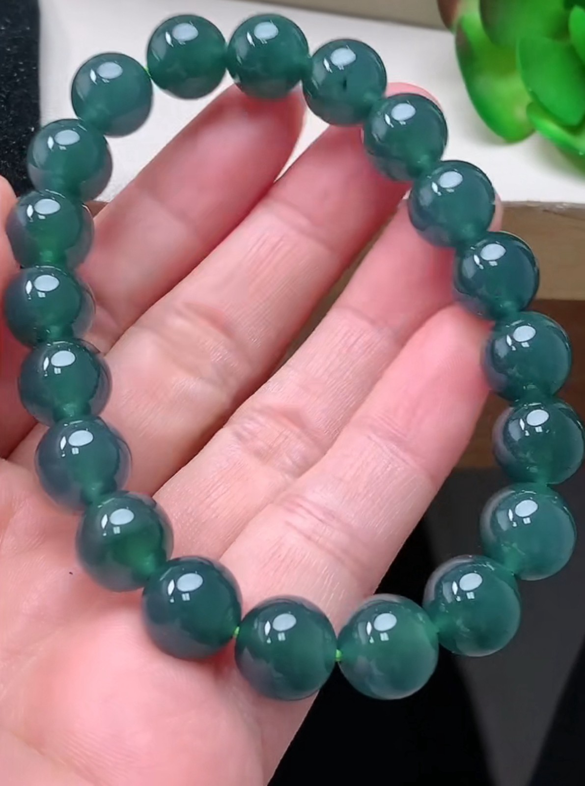 Icy Blue Green Jadeite Jade 9.7mm Beads Bracelet Bangle Certified 0630