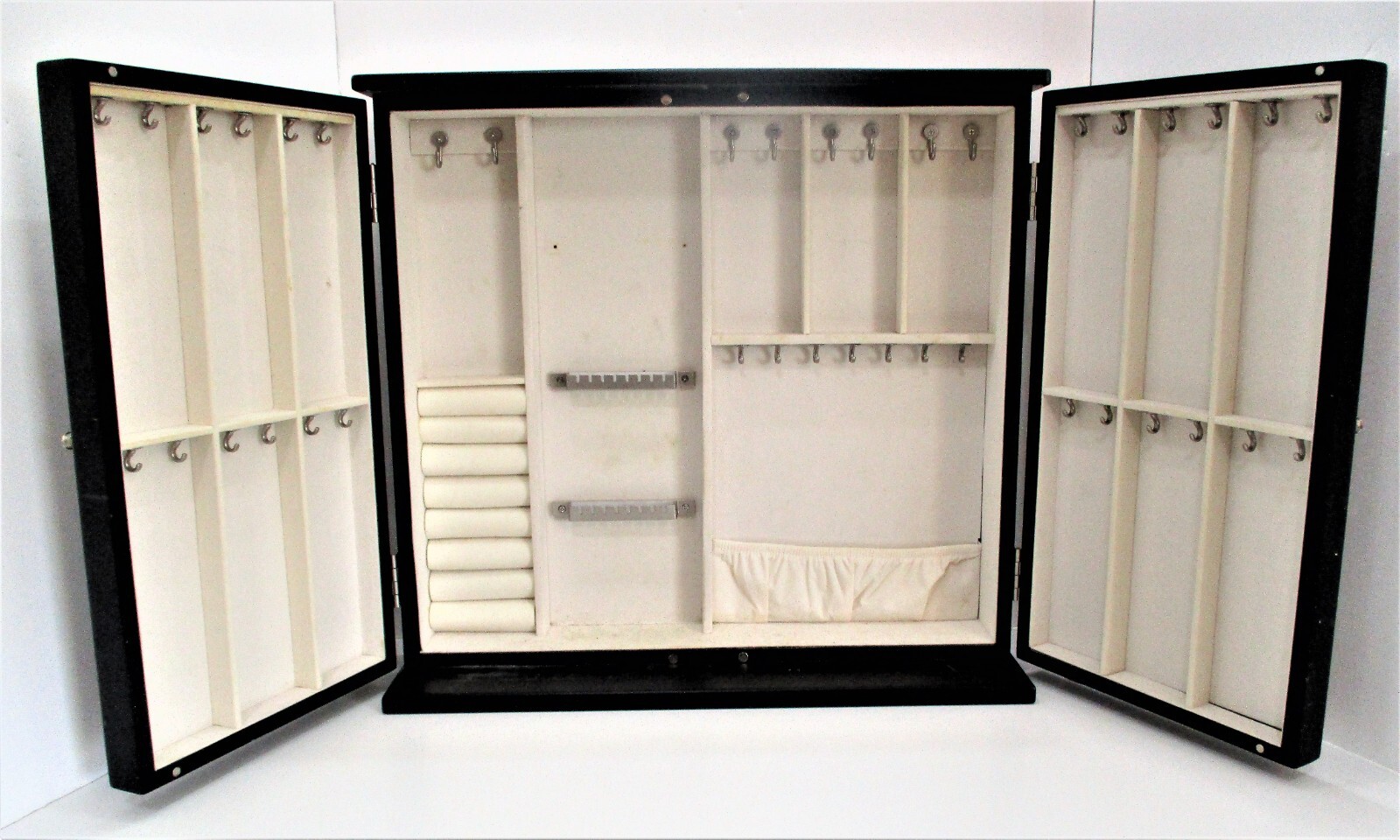 Wonderful Black Wood & Mirror Asian Design Jewelry Case Wall Mount or Table Top