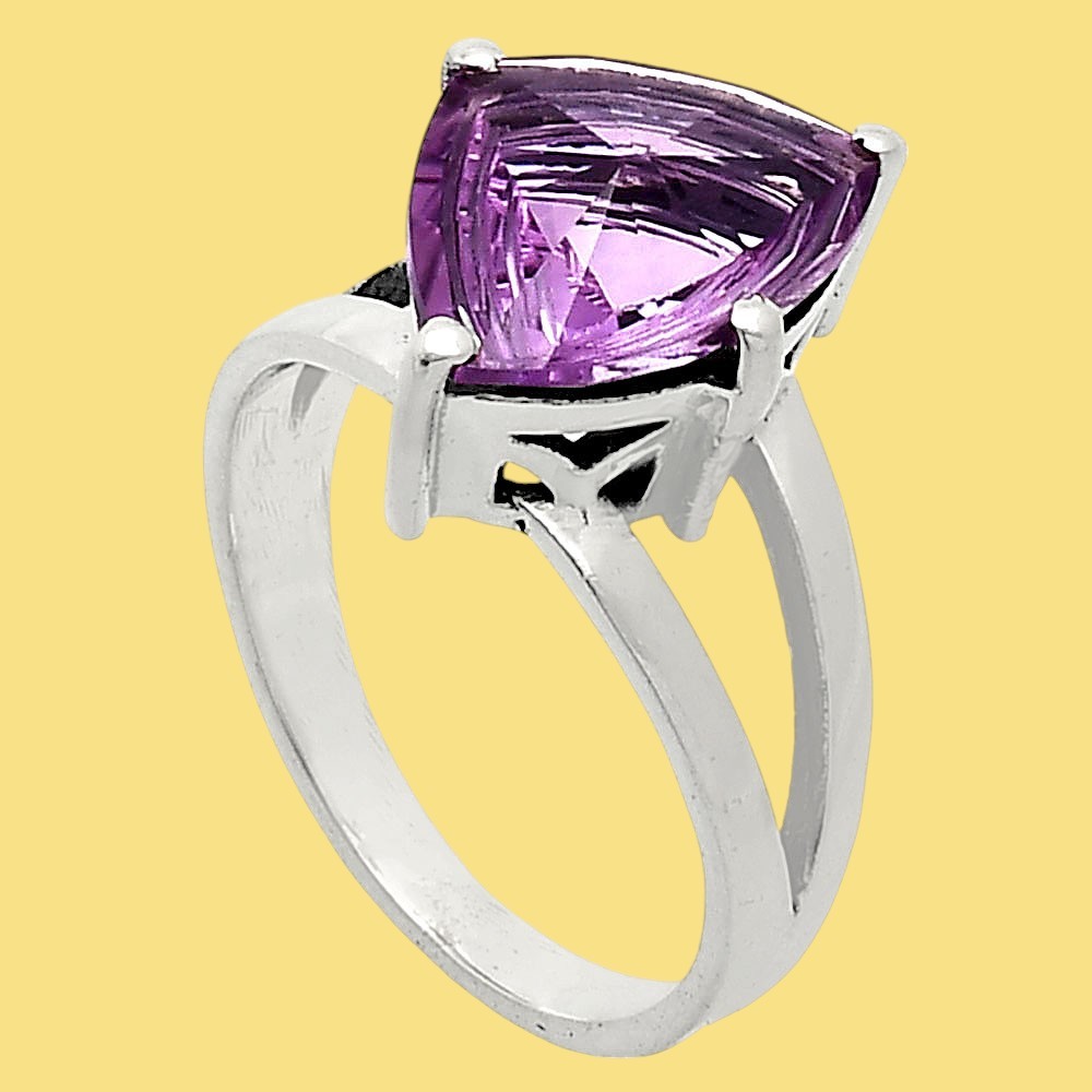 Fancy Cut Natural Amethyst – Brazil 925 Sterling Silver Ring s.9 Jewelry R-1019