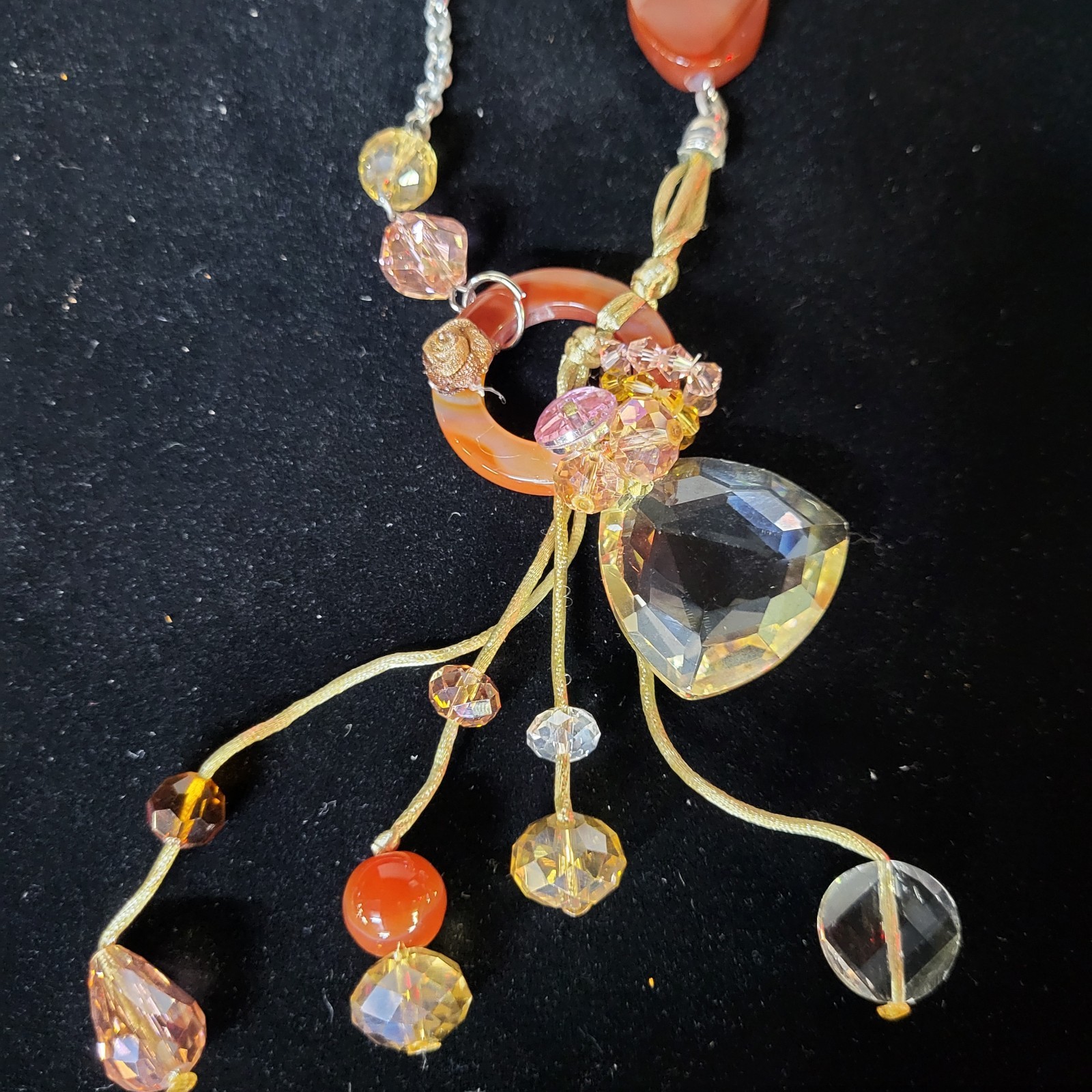 Murano Crystal Necklace Pendant Drops Venetian Glass Cord Adj. VTG STUNNING Boho