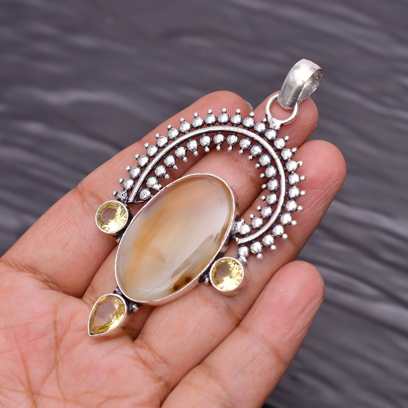 Montana Agate Gemstone 925 Sterling Silver Jewelry Pendant 2.99″