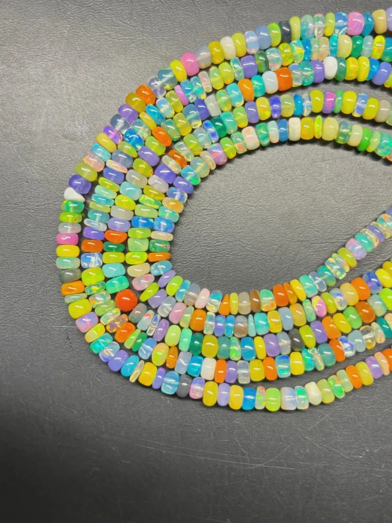 Disco Ethiopian Opal Rondelle Beads: Smooth Multi-Color, 4x5mm 16”