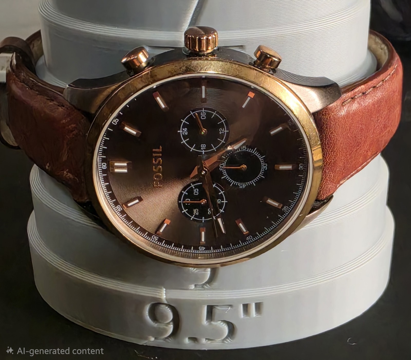 Fossil Quartz Chronograph 24-Hour 50m Brown Dial Leather Strap 43.8mm