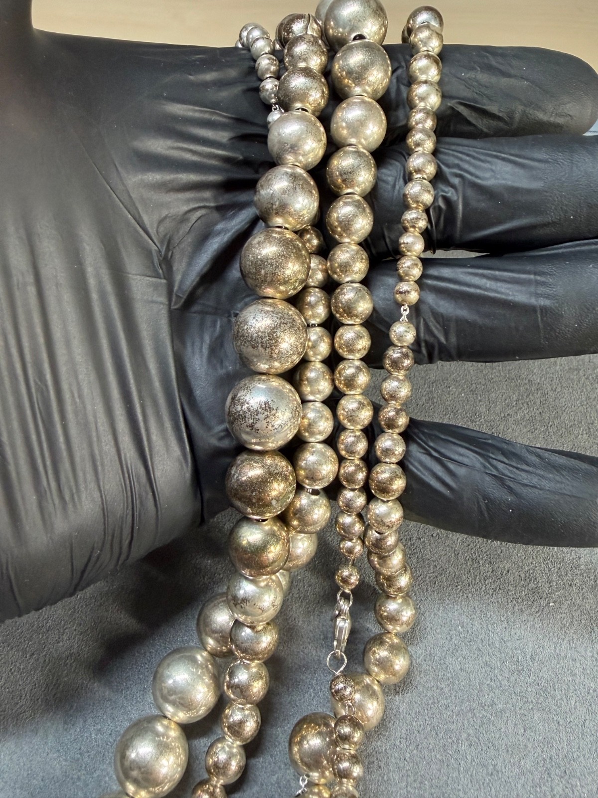 Robert Lee Morris RLM Studios Sterling Silver LARGE Graduated Bead Necklace 55in