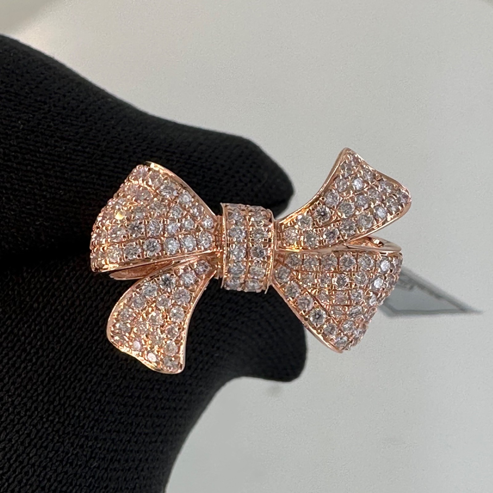 1.00 est tcw Natural Diamond & 14k Pink Gold Bow Ring IGI Report 30J4635926