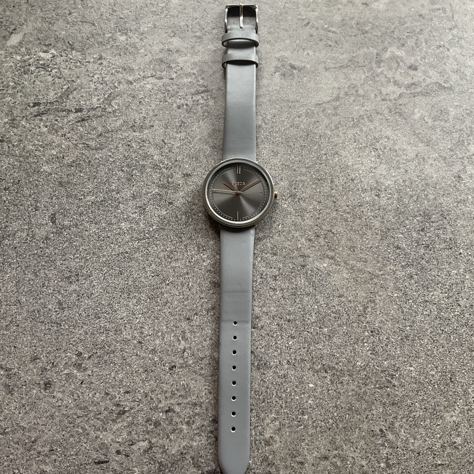 Breda Womens Watch 34mm Silver Tone Case Gray Leather Band Bin Z