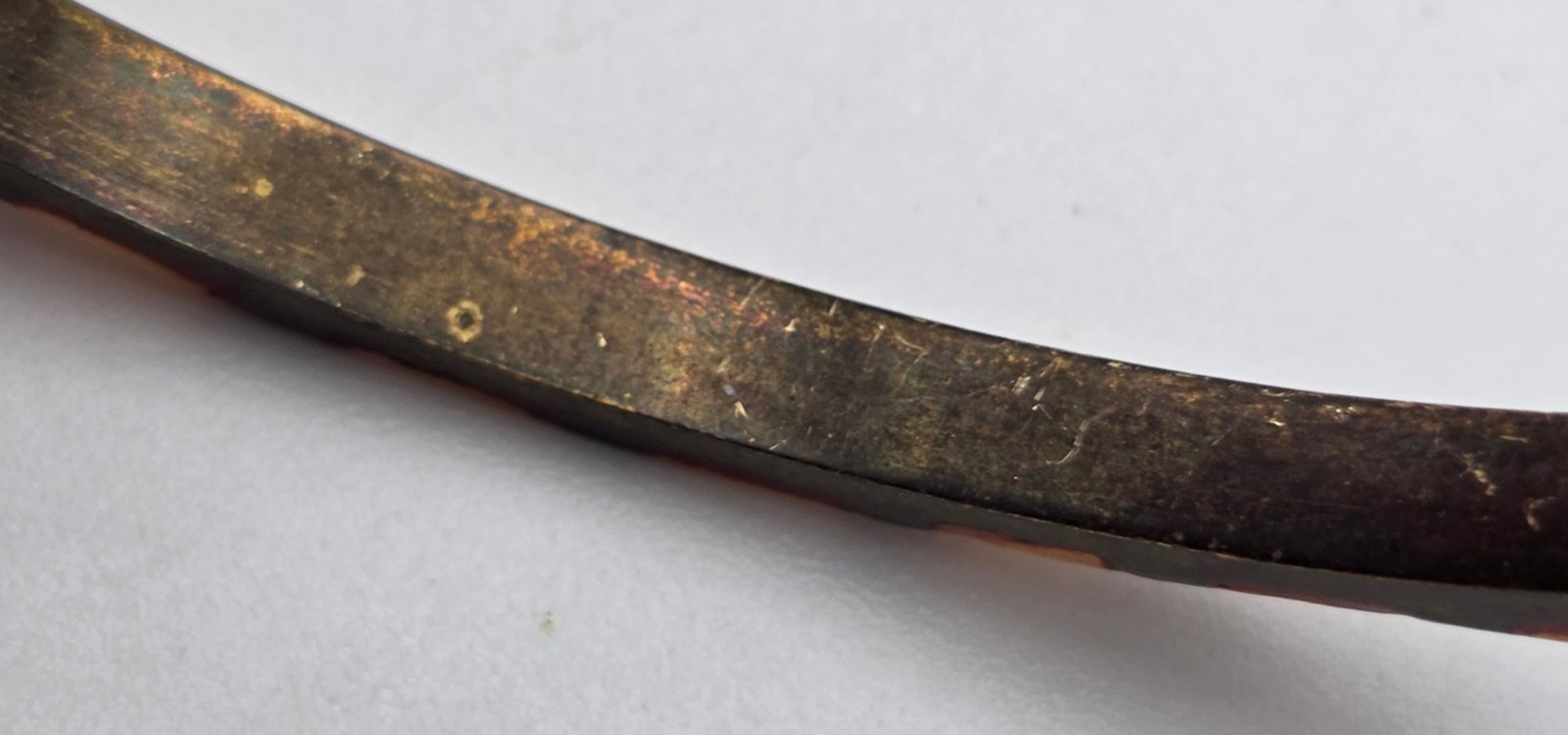 Vintage Brass Mother of Pearl Inlay Slim Bangle Bracelet 8.25 In Geometric 4.2mm