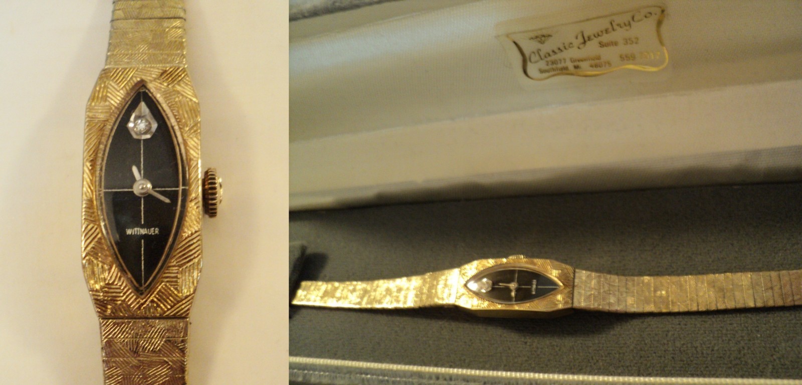 WITTNAUER 10K GOLD FILLED BY LONGINES GENEVE WATCH & BAND DIAMOND 17 JEWELS CASE