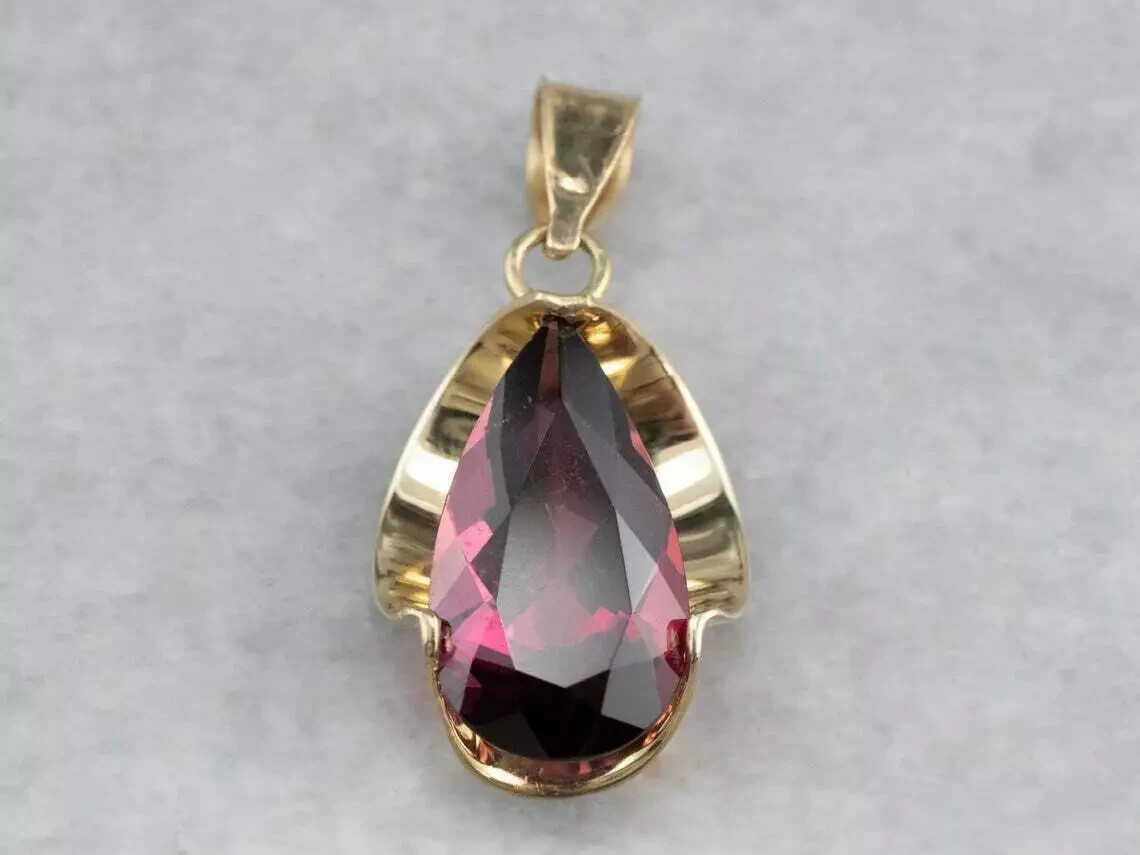 2.00Ct Pear Cut Red Ruby Solitaire Pendant 14K Yellow Gold Finish 18″ Free Chain