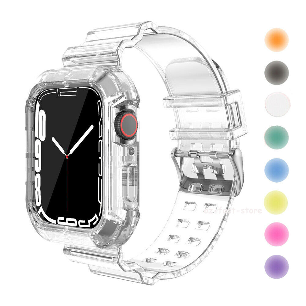 TPU Clear Sport Band Strap +Case for Apple Watch Series 8 7 6 5 4 SE 40/44/41/45
