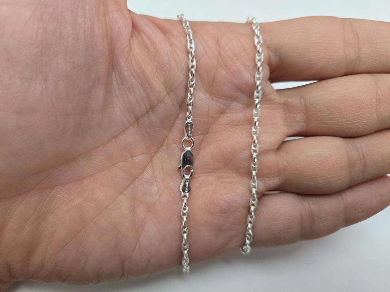 925 Sterling Silver Puffed Anchor Chain Necklace Bracelet 2.4mm 7″ to 30″