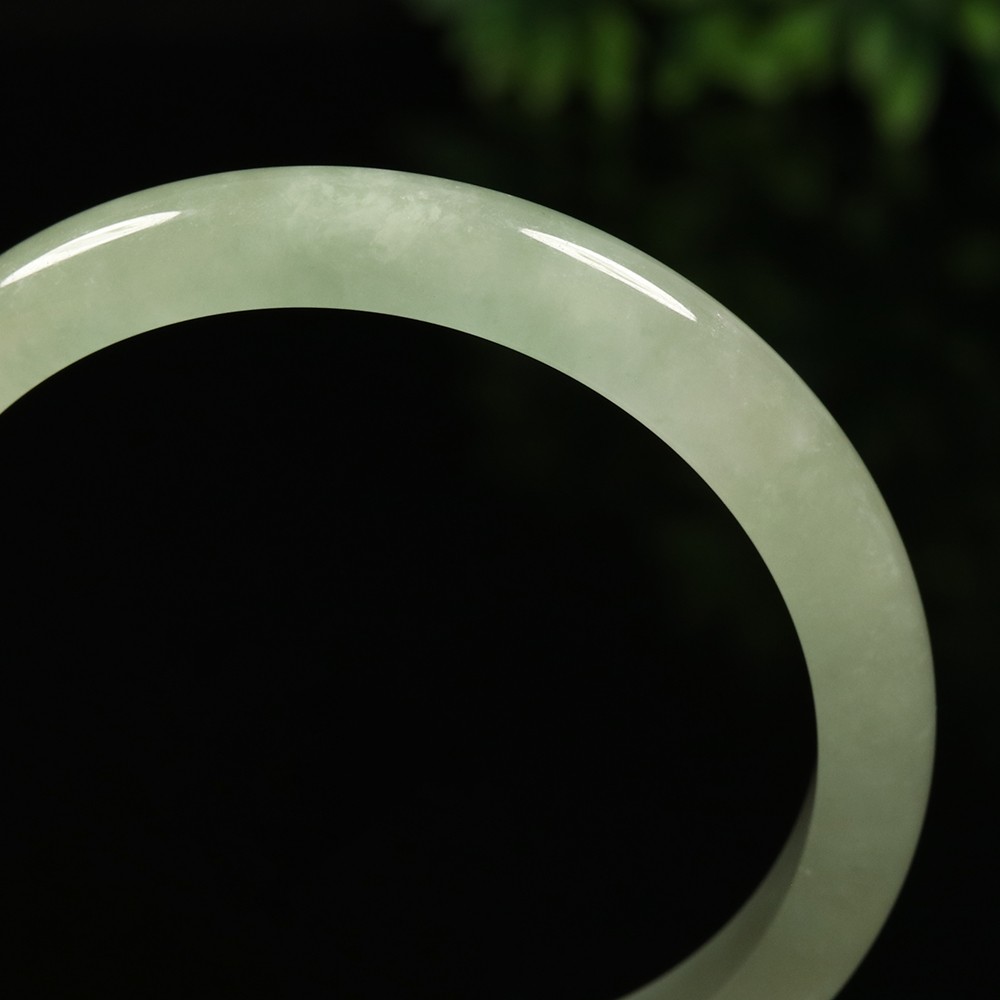 60mm White Green Icy Jadeite Jade Bangle Bracelet Burma Jadeite Bangle A-14005