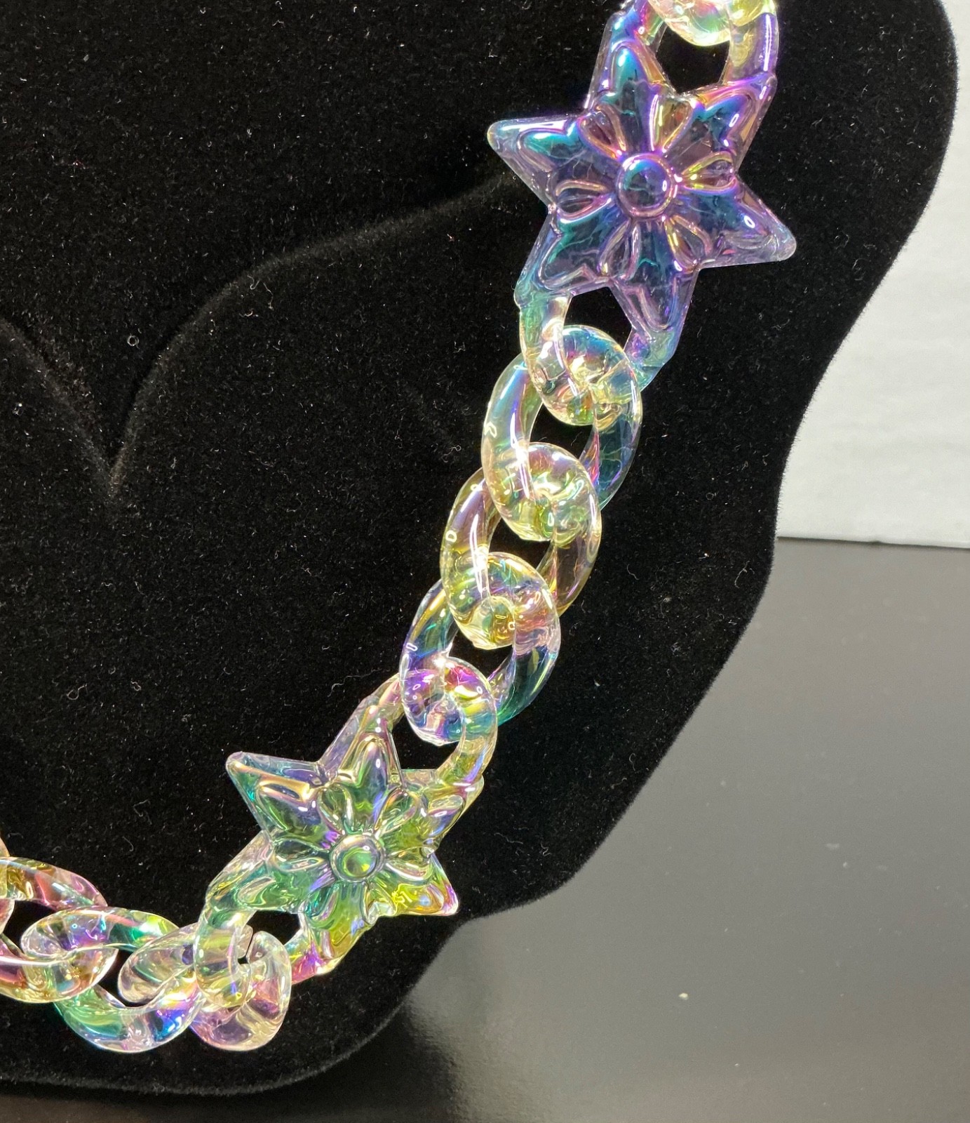 New HipHop Punk Star Cuban Link Necklace Men Women Teen Iridescent Jewelry