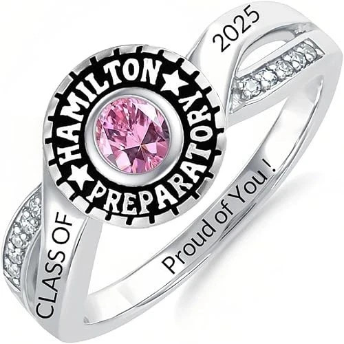 Class Ring For Women High school 2025 Round Gemstone 925 Silver Graduation Gift