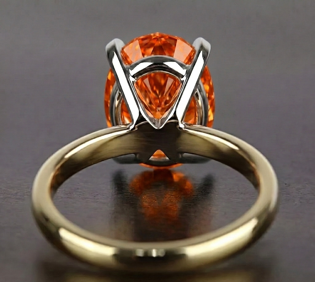 8.00 Ct Certified Oval Shape Natural Orange Diamond Ring VVS1 Yellow Gold Finish