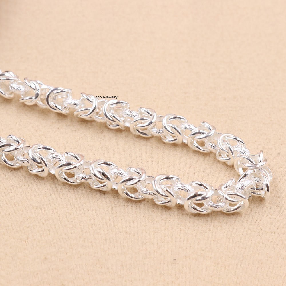 Real S999 Fine Silver Necklace 6.5mm Byzantine Link Chain with Dragon Head