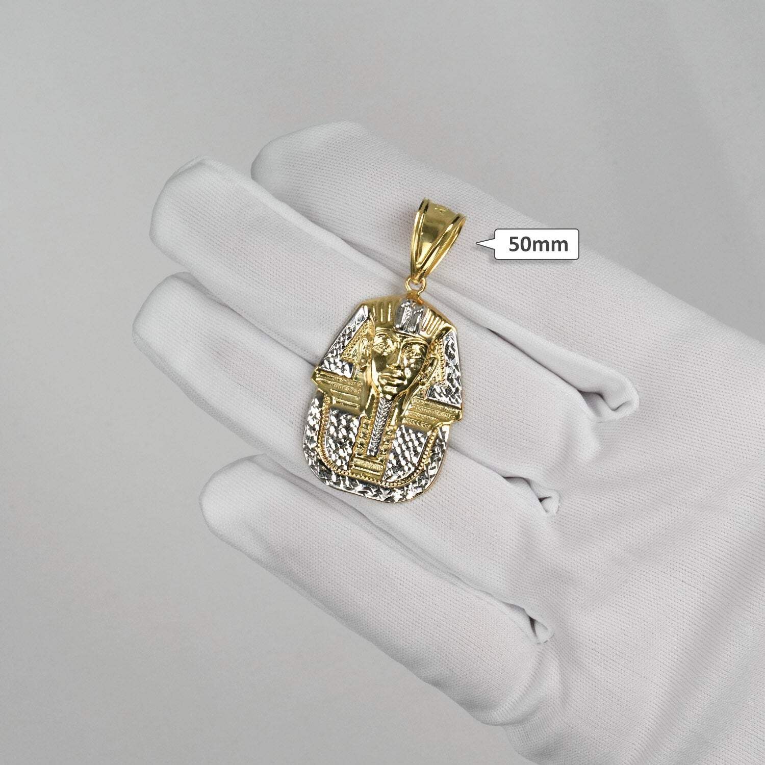 10K Yellow Gold Two Tone Diamond Cut Pharaoh King Tut Charm Pendant
