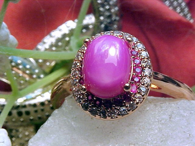 Genuine Pink Star Sapphire Ring 8x6mm & Pink Topaz 925 + Rose Gold Finish Sz 10