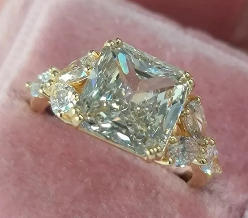 RARE 5.30 Ct Certified Asscher Cut Natural White Diamond Ring Yellow Gold Finish