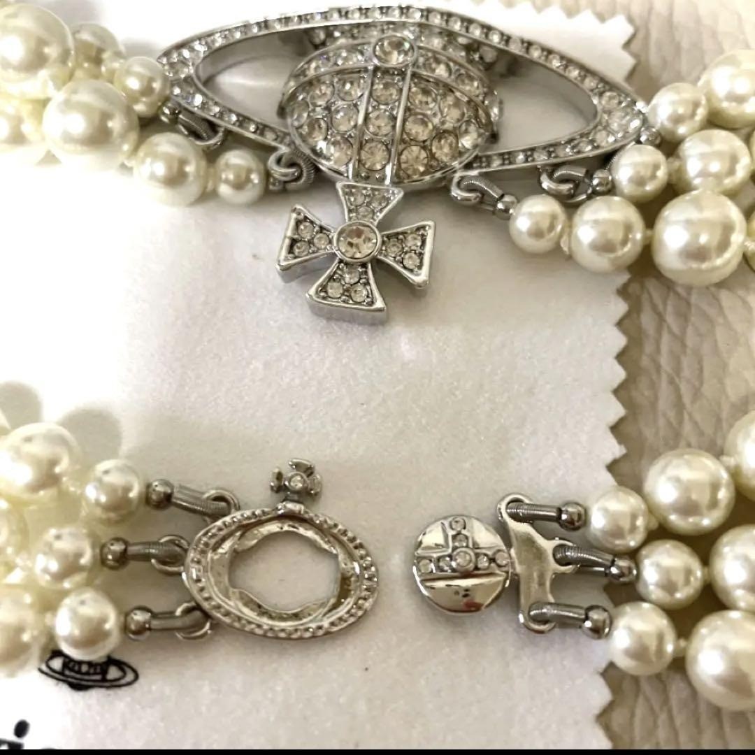 Vivienne Necklace 3-strand Pearl Choker Silver 40cm w/Pouch IN BOX