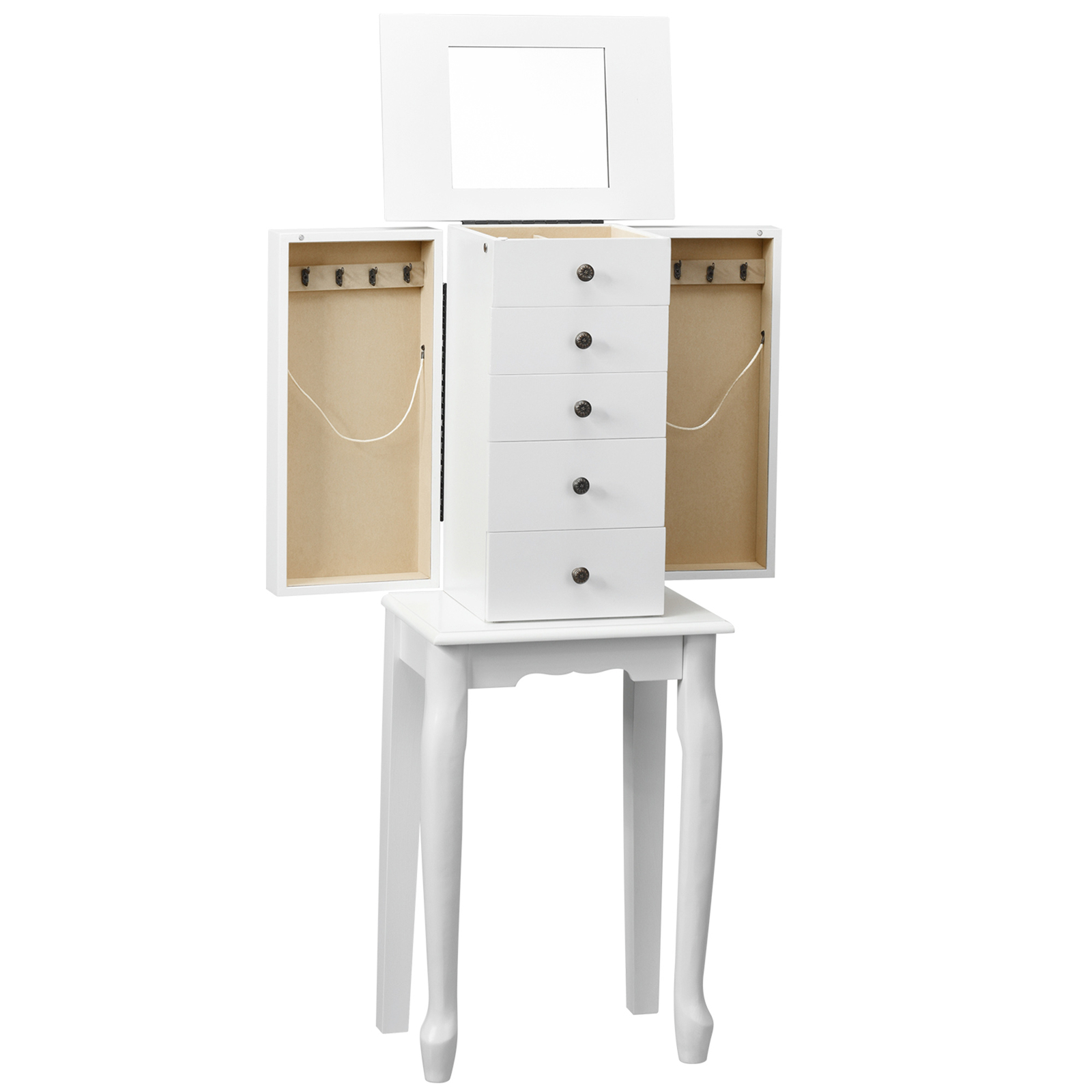 Mirrored Armoire Jewelry Cabinet Free Standing Organizer Storage Box Chest White