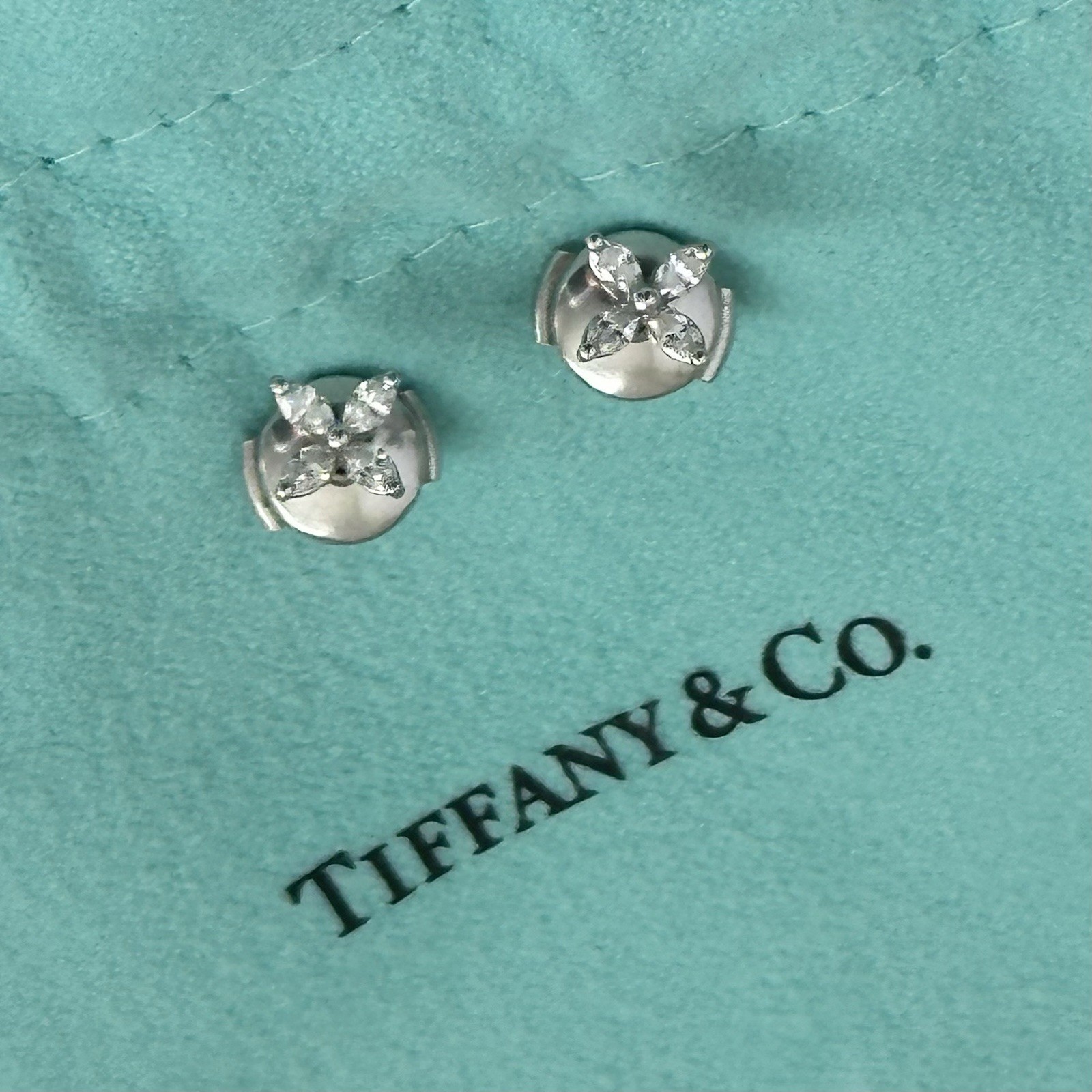 $5,400 Tiffany & Co. Victoria Stud Earrings Platinum 950 Marquise Diamonds Mini