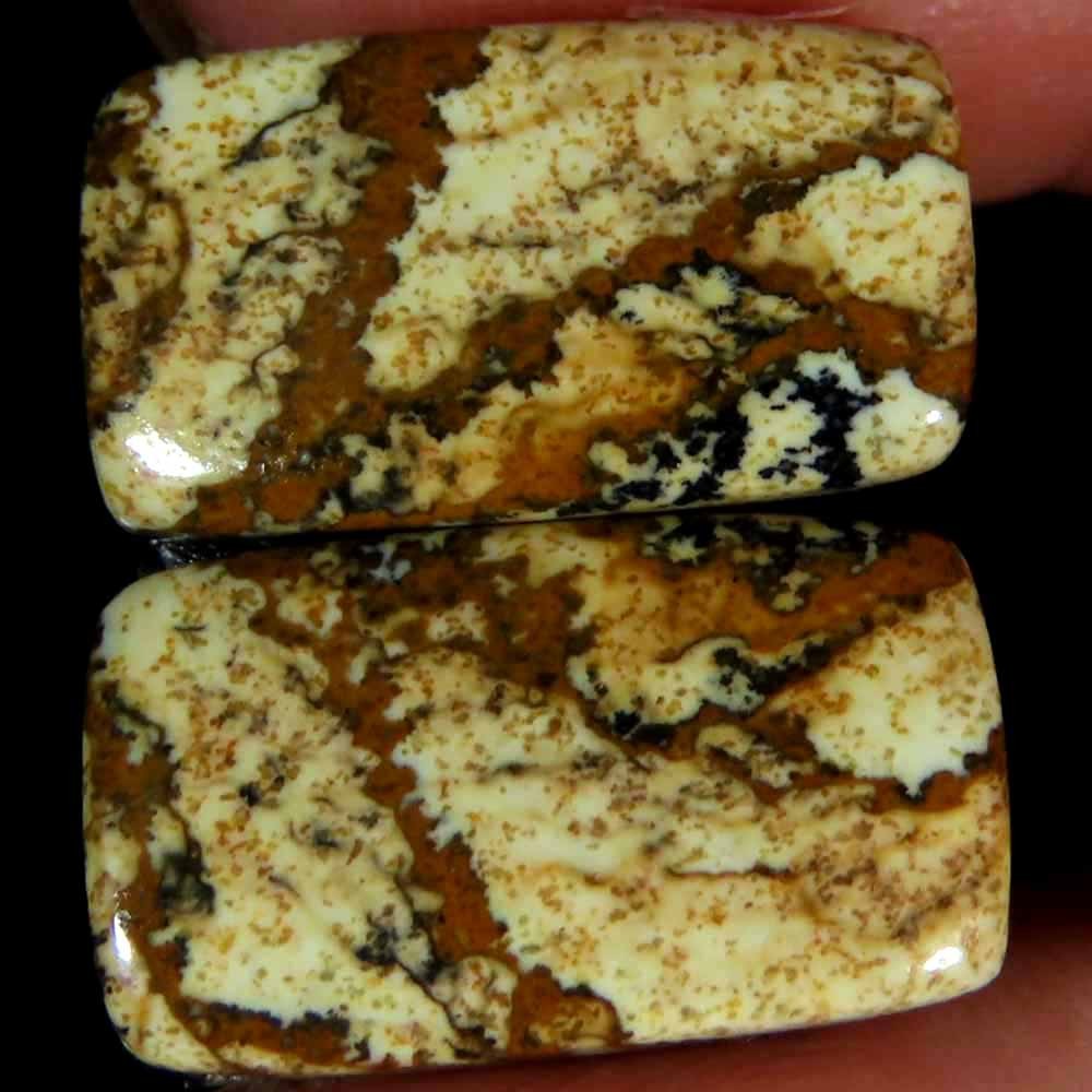 14.60Cts.100%Natural Designer Picture Jasper Cushion 10x17x3mm cab Pair Gems
