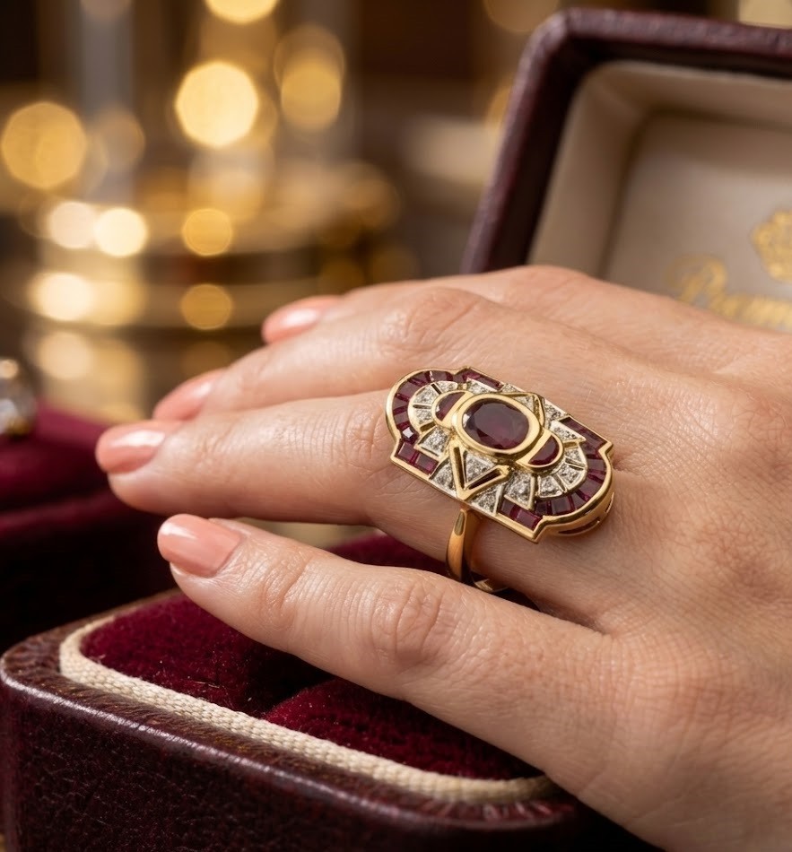 2.80CT Oval Cut Real Red Ruby Art Deco Vintage Wedding Ring 14K Two-Tone Gold FN