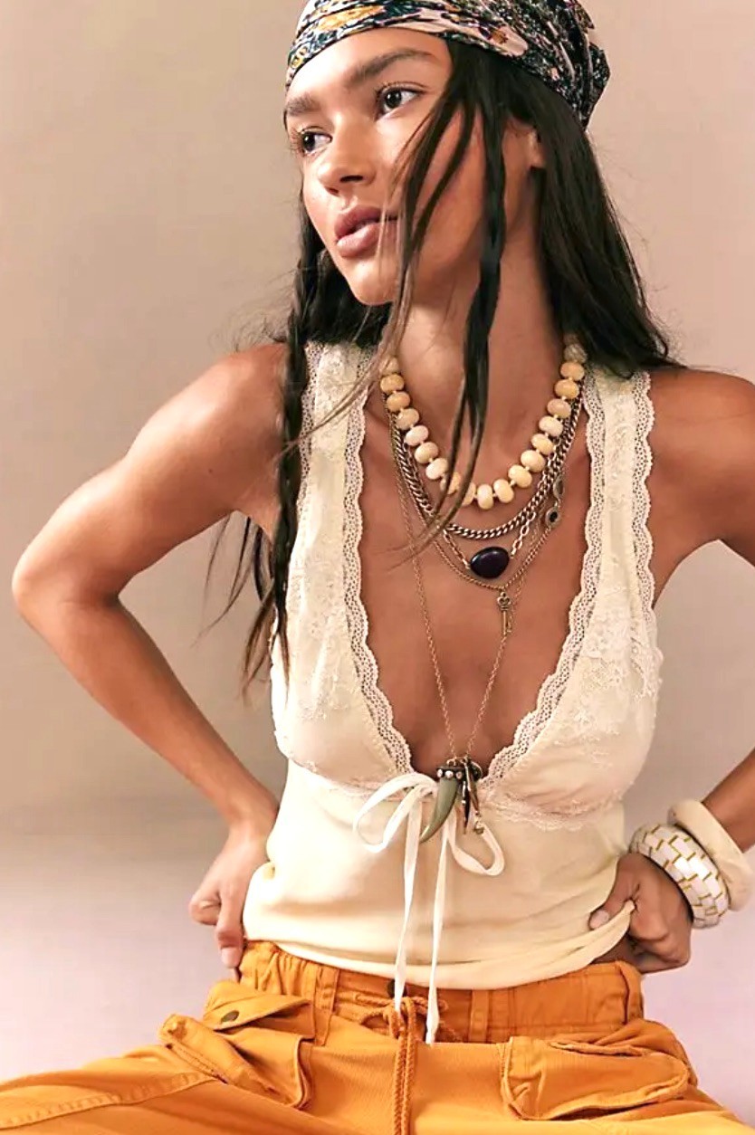 Free People Zella Layer Necklace Gold Tone Mixed Long 4 Layers NWT