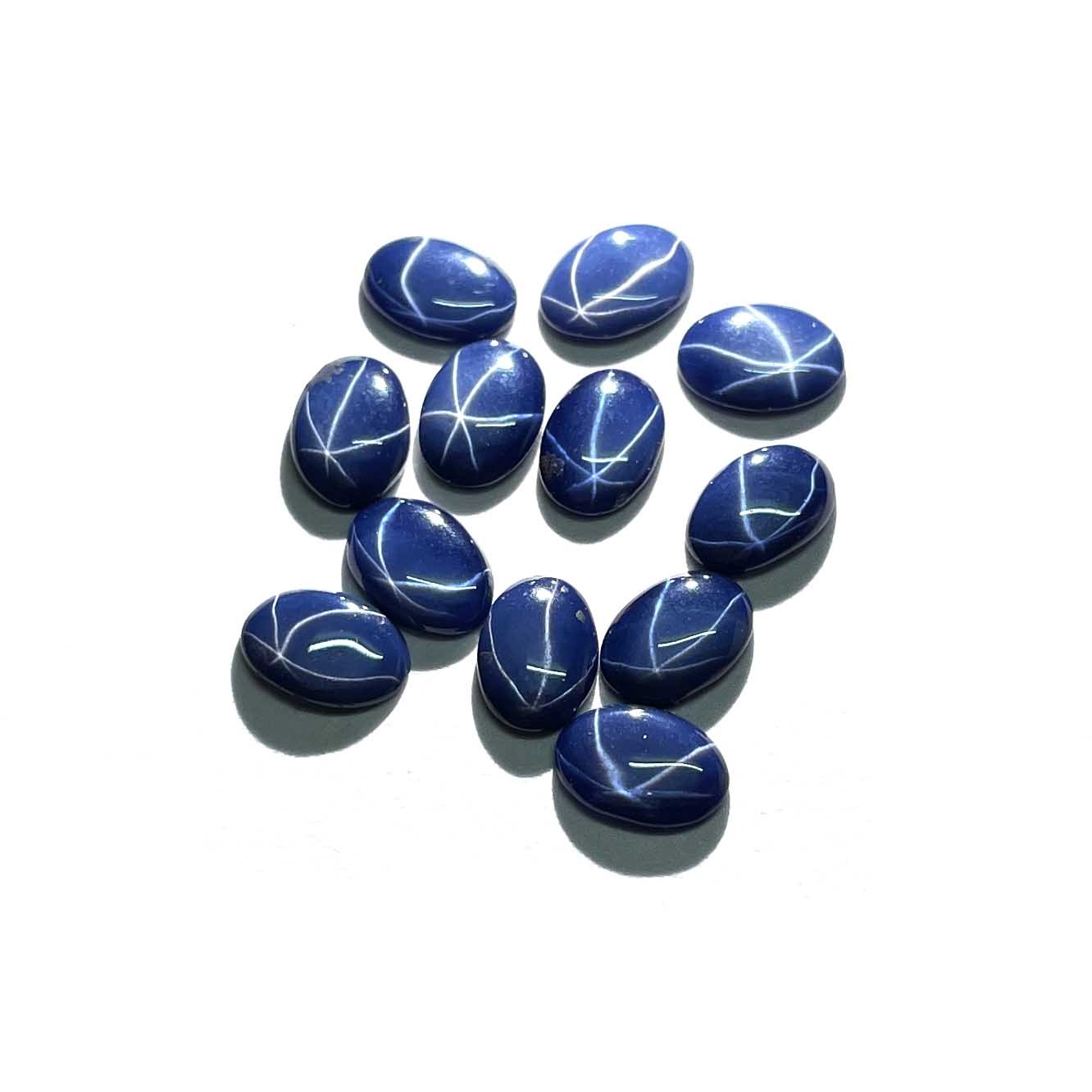 Diffused Star Blue Sapphire Oval Cabochon Loose Gemstone 12 Pcs 5*7 MM 7.5 CT