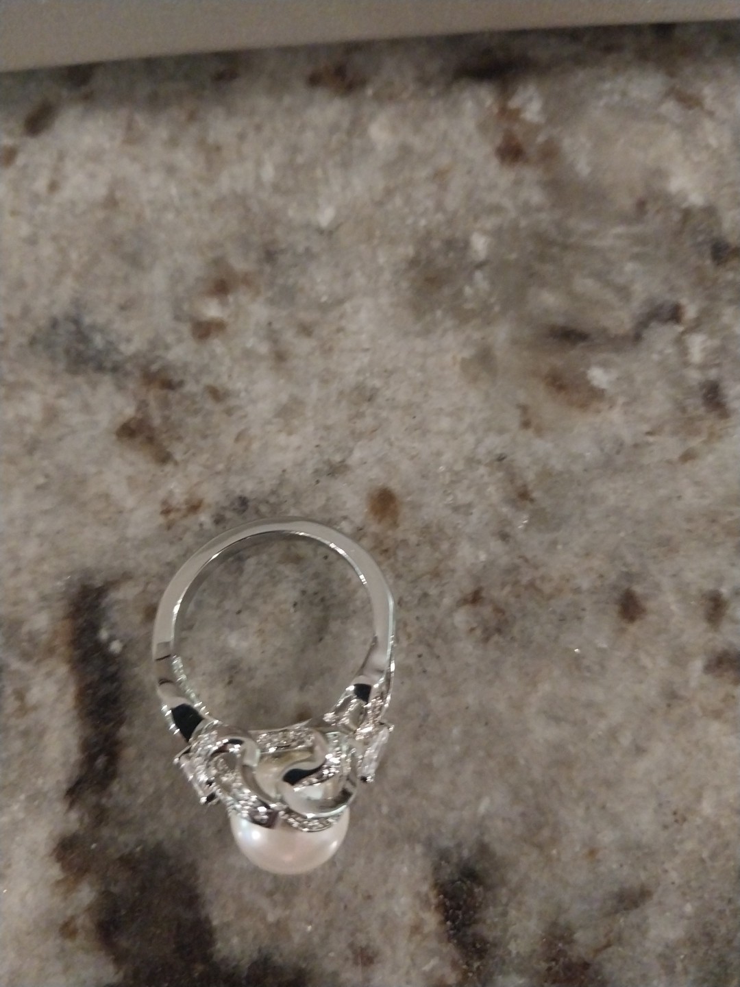 White Shell Pearl, Simulated Diamond Ring in Silvertone (Size 9.0) 1.10 ctw