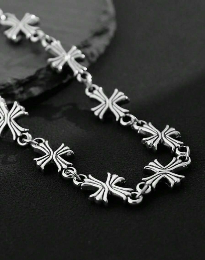 Silver Cross Link Bracelet 20cm 7.9″ Gothic Punk Biker Unisex Chain Bracelet