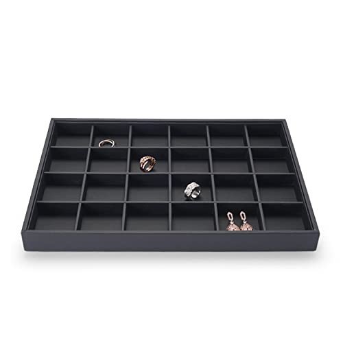 Stackable Jewelry Organizer Tray Premium PU Leather 24 Grid Jewelry 24 Grids
