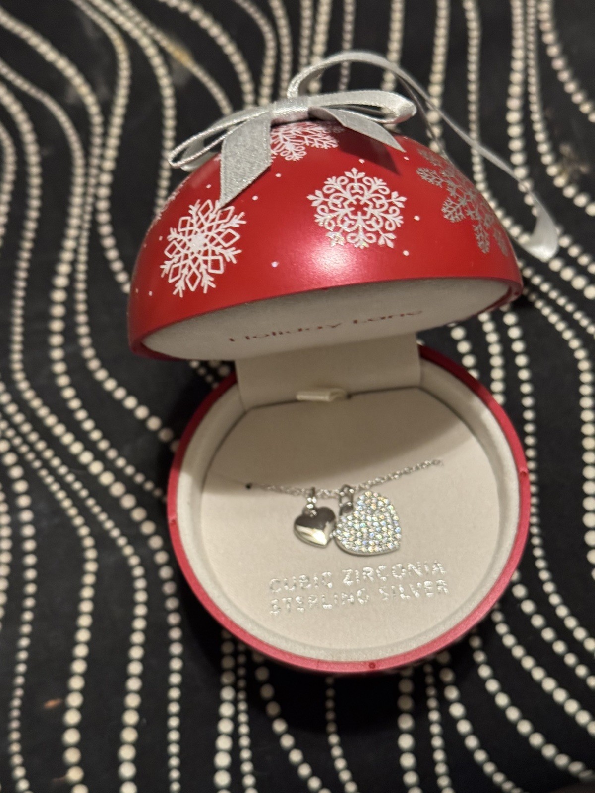 Holiday Lane/Macys/925 Silver CZ/Heart Necklace W/Ornament Case/NWT/MSRP 50.00