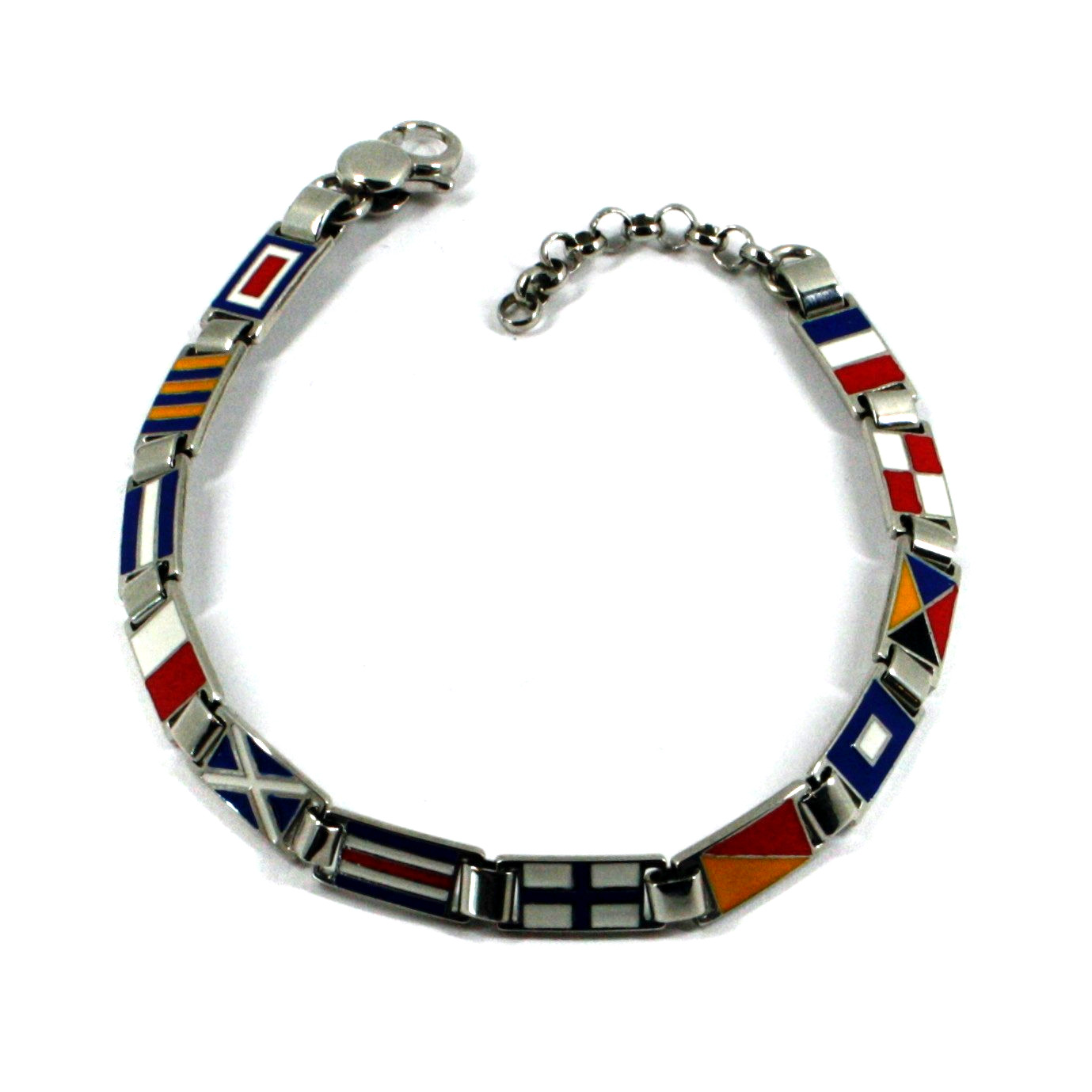 925 solid sterling silver bracelet with 6x13mm enamel nautical flags, 8″