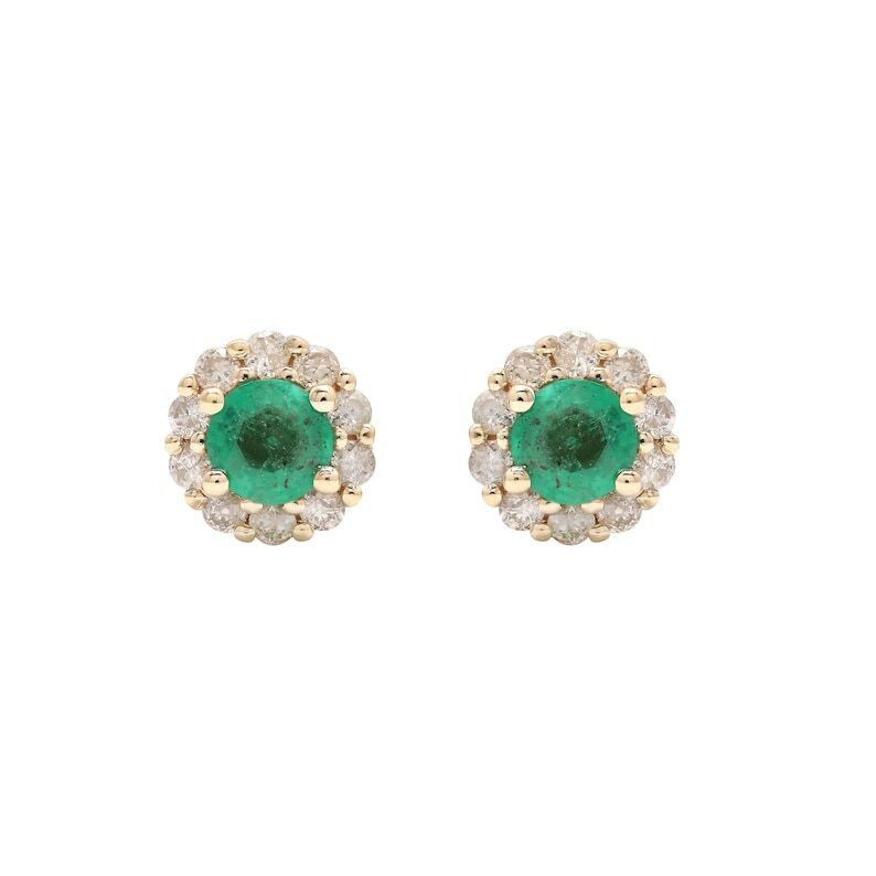 0.36 Ct Emerald & Lab Grown Diamond Stud Earrings 10k Solid Yellow Gold