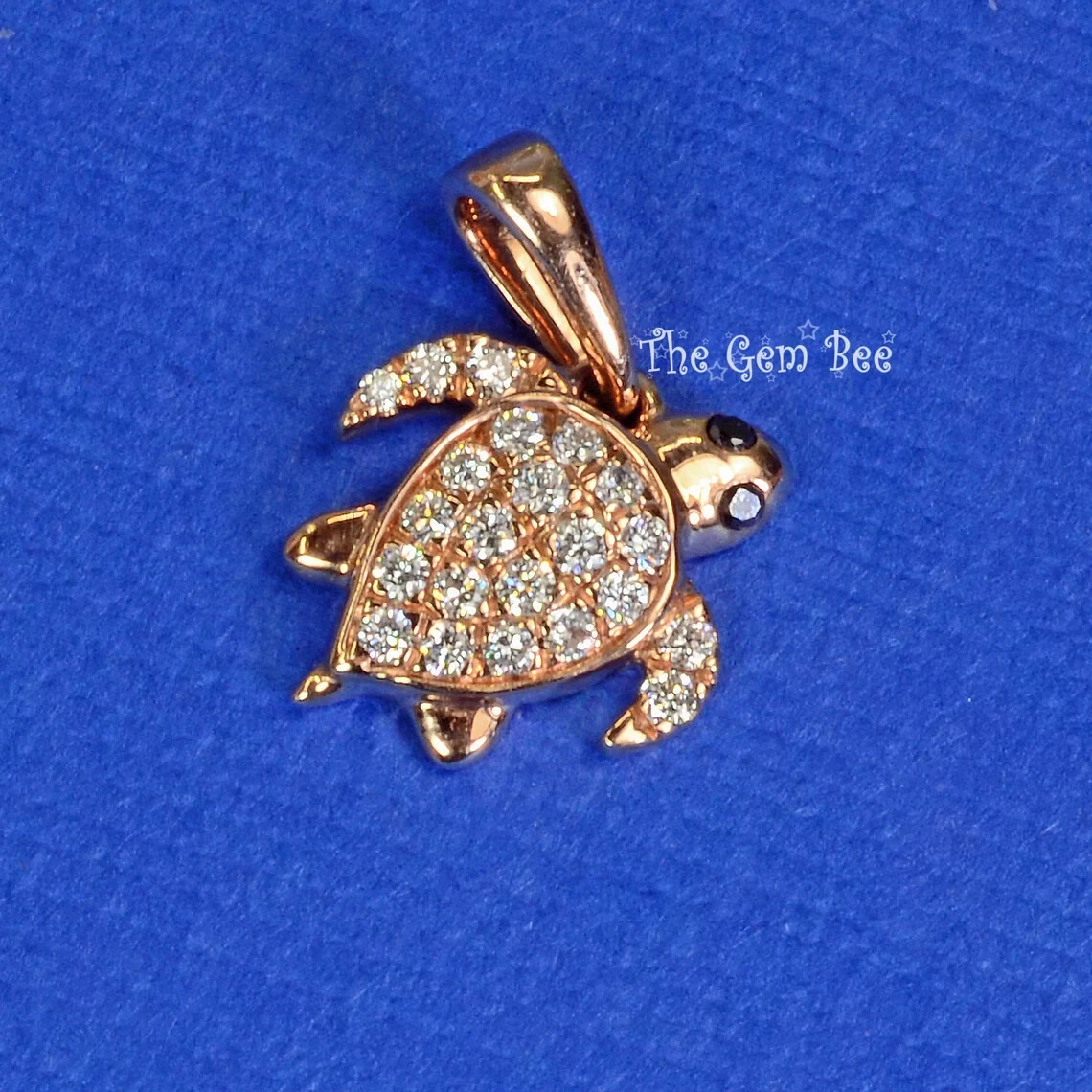 9.3×10.8mm 14K Rose Gold Diamond Petite Sea Turtle Charm Necklace Pendant