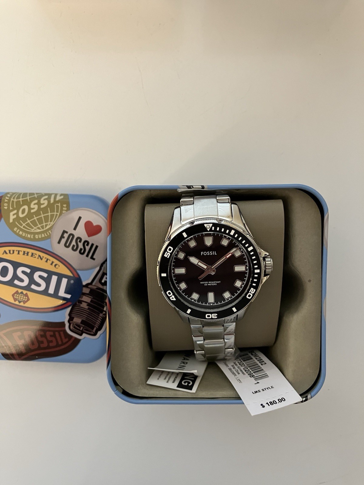 Fossil Dalton, Silver-Tone, Black Dial , Miyota Quartz 2035 Movement ! New