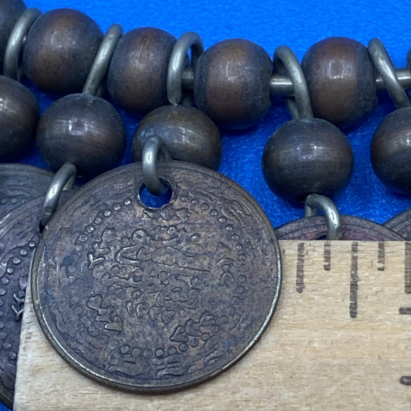NECKLACE vintage 1960s 1970s old Coins tribal hoop metal wire ring Etruscan 16″