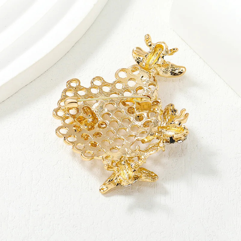 Vintage Gold Rhinestone Bees Brooch Pin – Unisex Insect Jewelry Honeycomb Gift