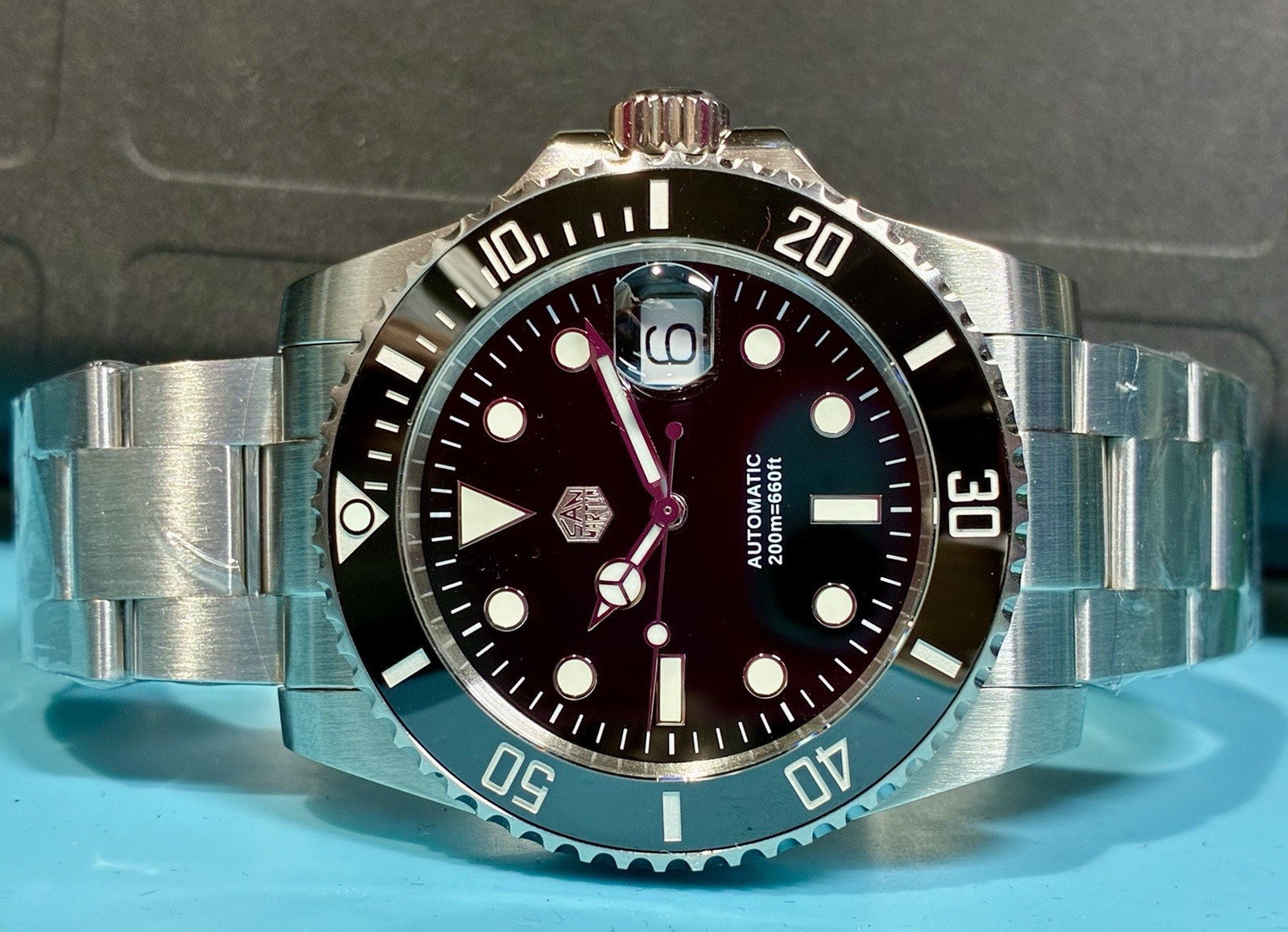 SAN MARTIN WATER GHOST 40MM ST2130 AUTO HI BEAT BLACK ENAMEL SAPPHIRE CERAMIC